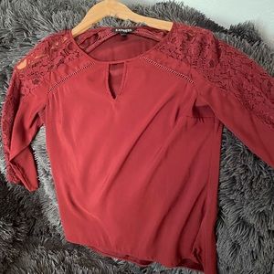 Express lace three quarter sleeve silk blouse